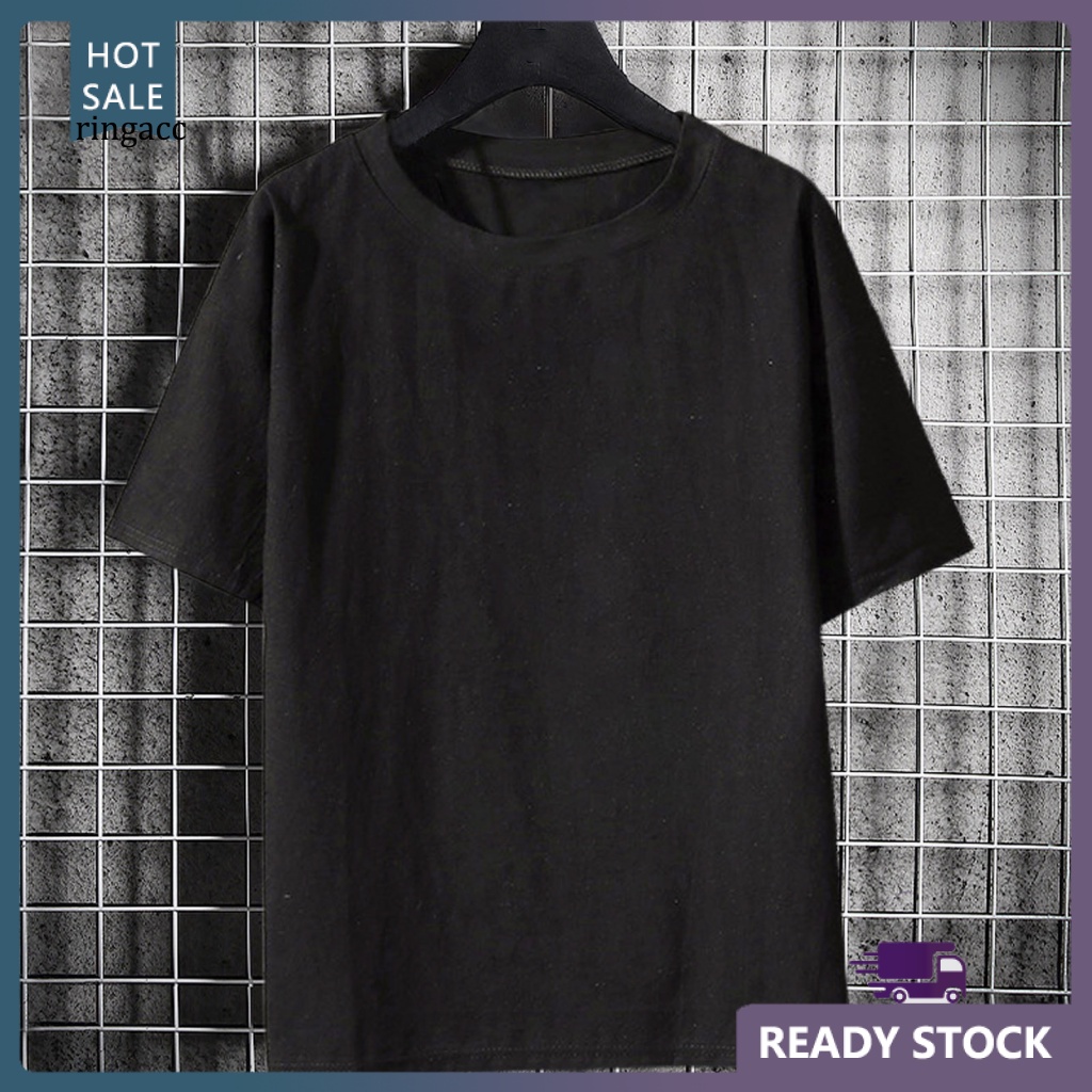 Áo Thun Nam Cổ Tròn Siêu Nhẹ Plus Size Màu Trơn Phong Cách Đường Phố