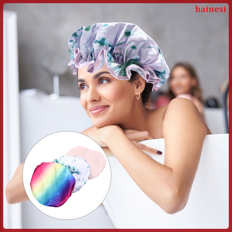 Bộ 3 Mũ Trùm Tóc Bằng Satin Màu Đen Chống Thấm Nước