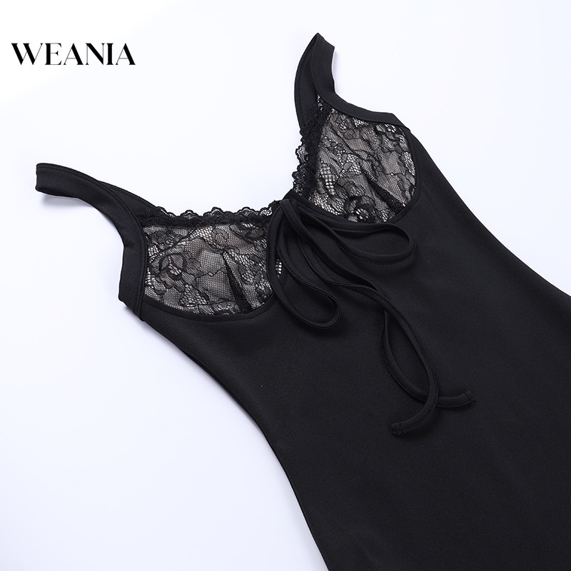 Đầm Hai Dây Phối Ren Bèo Nhún Thiết Kế Xẻ Tà Thời Trang Quyến Rũ Cho Nữ