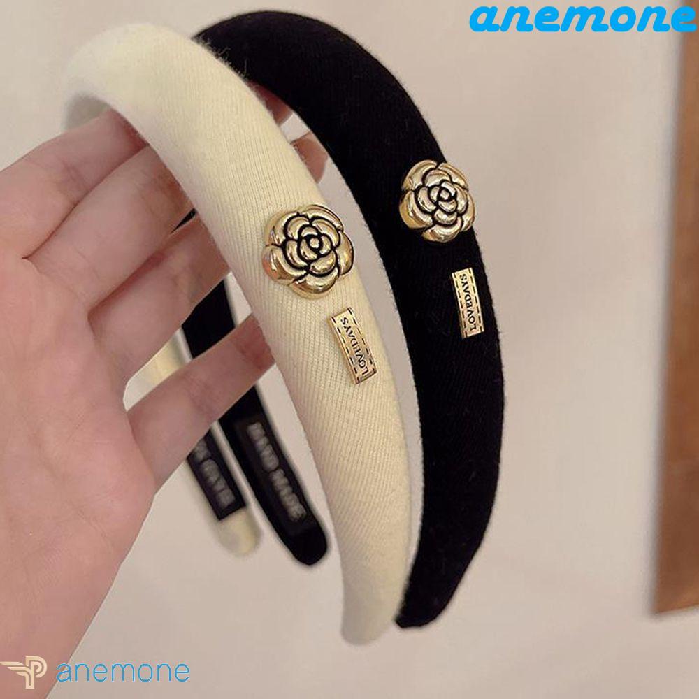 ANEMONE Băng Đô Cài Tóc Đính Hoa Trà Màu Trơn Phong Cách Vintage Sang Trọng Cho Nữ