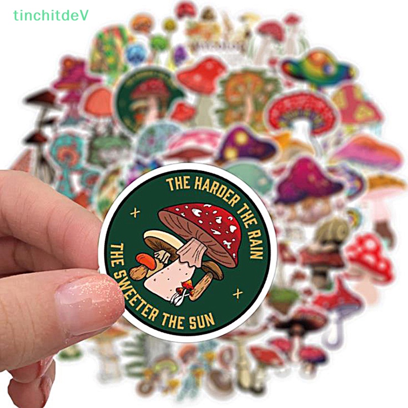 Bộ 50 Miếng Dán PVC Hình Nấm Hoạt Hình Graffiti Trang Trí Vali / Mũ Bảo Hiểm / Guitar