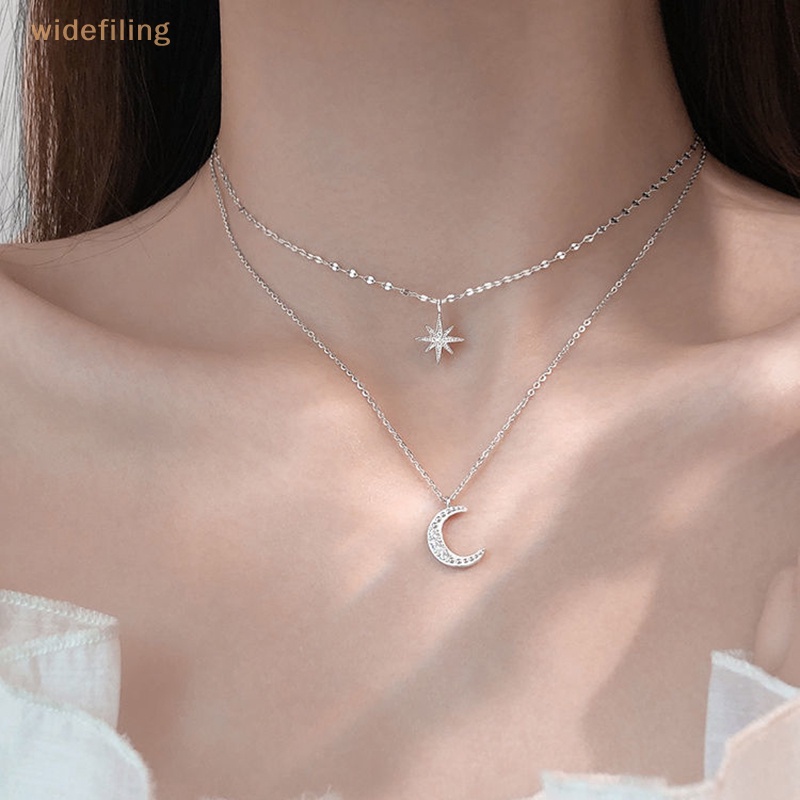 Vòng cổ Hai Lớp Mặt Hình Ngôi Sao / Mặt Trăng Đính Đá Thời Trang Cho Nữ