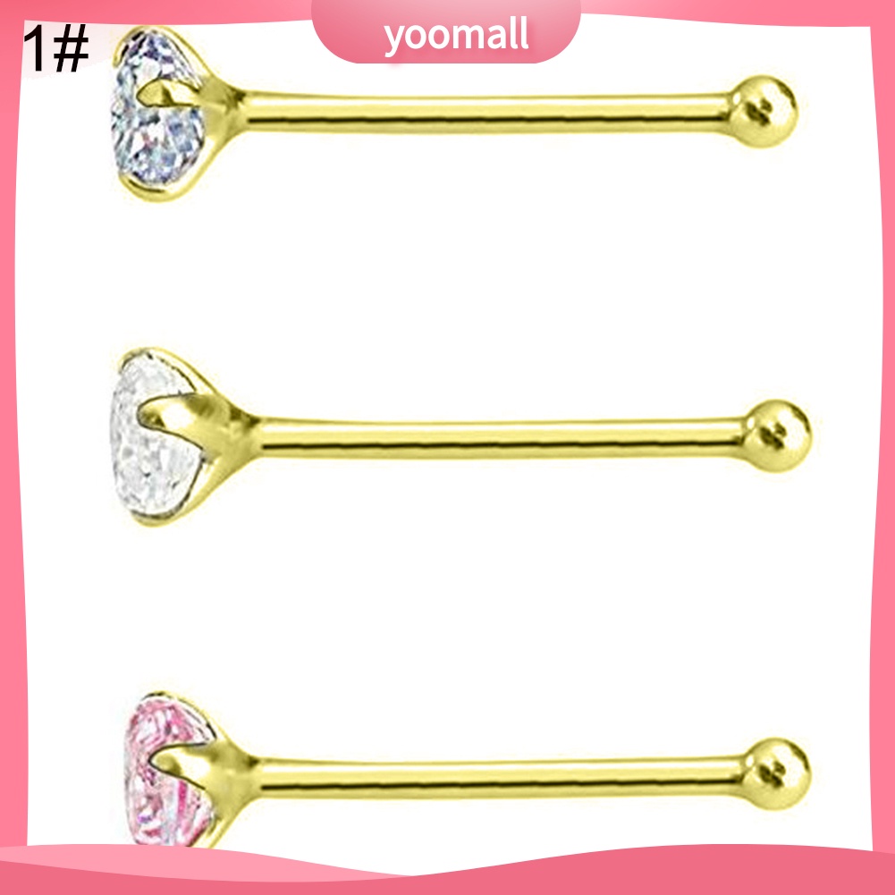 Set 3 Khuyên Mũi Bằng Thép Không Gỉ Đính Đá Thời Trang