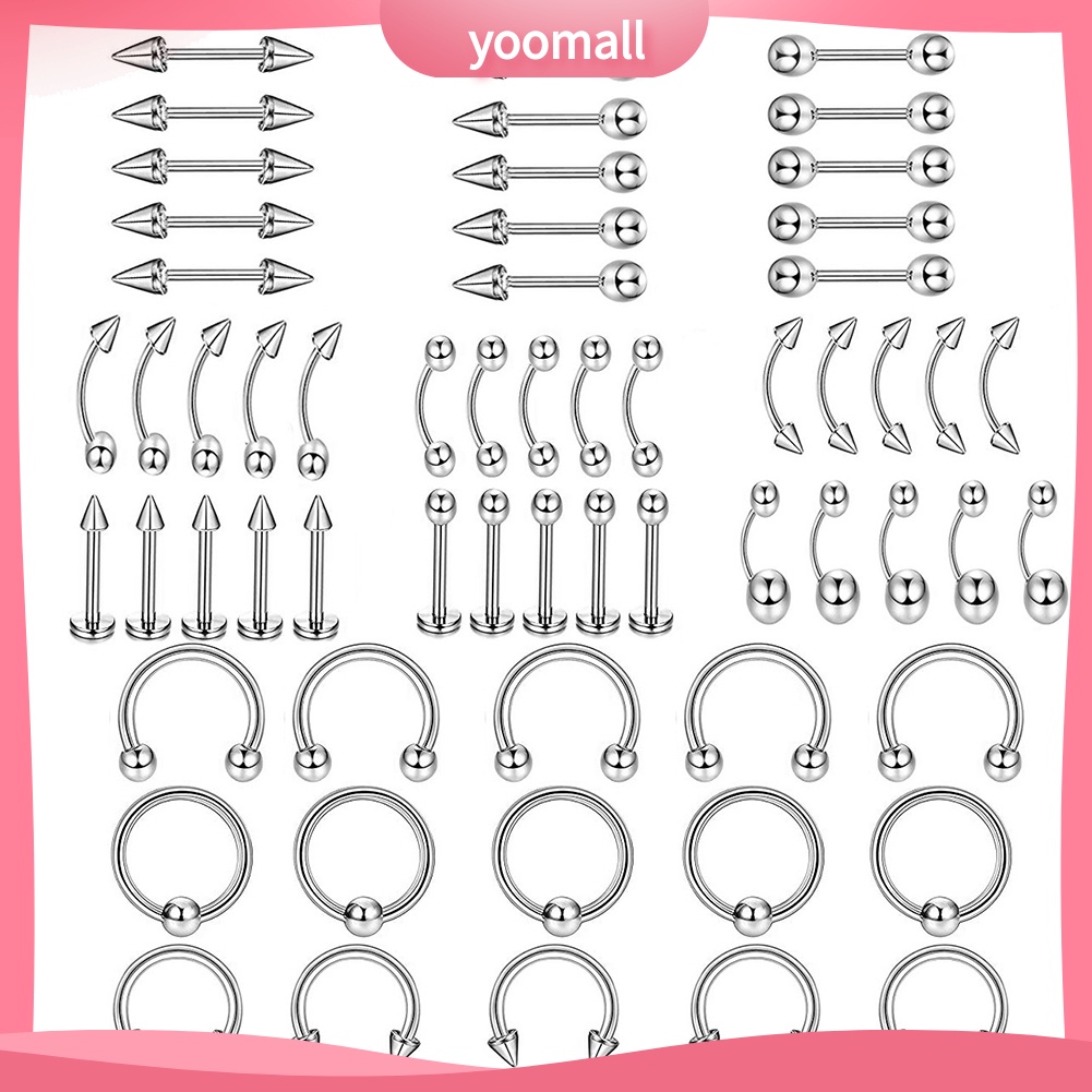 Set 60 Khuyên Mũi / Chân Mày / Môi Bằng Thép Không Gỉ Cá Tính