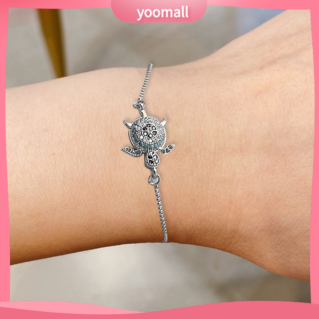 [YM] Vòng Tay Rùa Biển Đính Đá Nhiều Màu Sắc Lấp Lánh Có Thể Điều Chỉnh Trang Sức Hình Học Cho Nữ