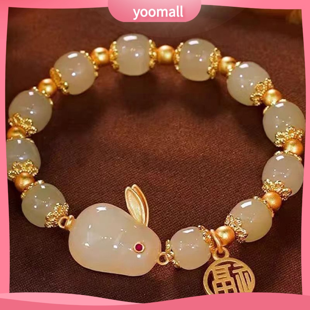 [YM] Vòng Đeo Tay Hạt Ngọc Bích Hetian Co Giãn Tốt KiểU Trung Hoa Thời Trang Thoải Mái Mặc Trang Sức