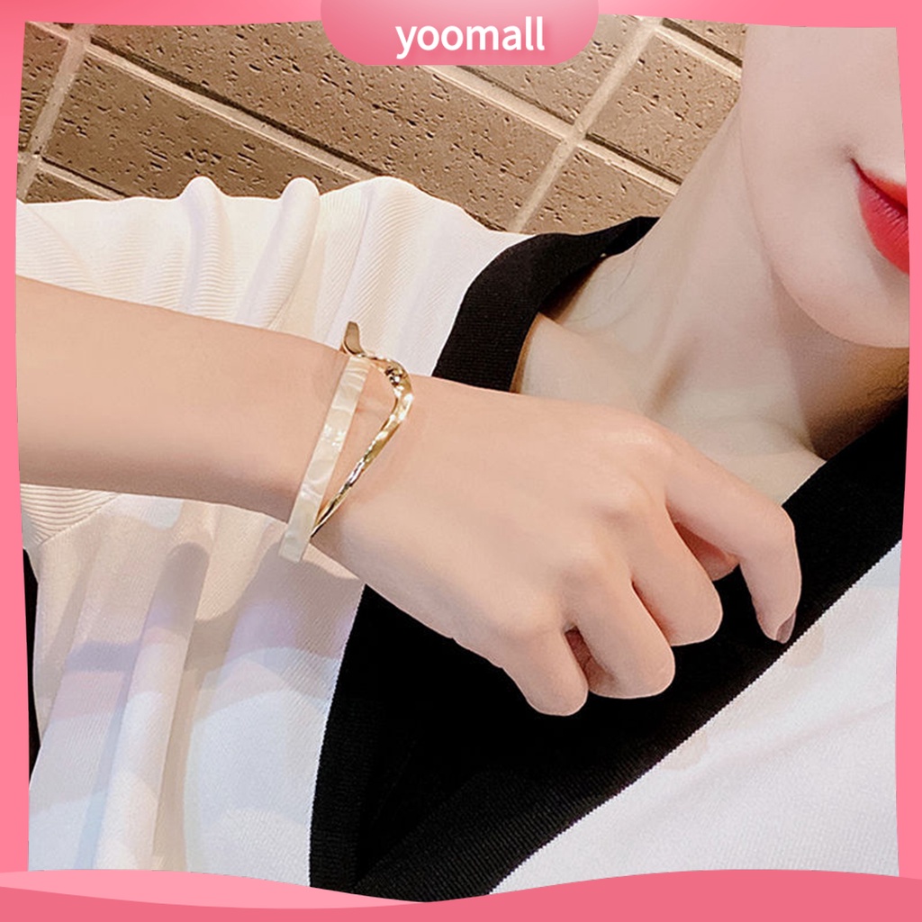 [YM] Vòng Đeo Tay Hở Mạ Điện Sáng Bóng Hai Lớp Dạng Bảng Trắng Có Thể Điều Chỉnh Mặc Hàng Ngày