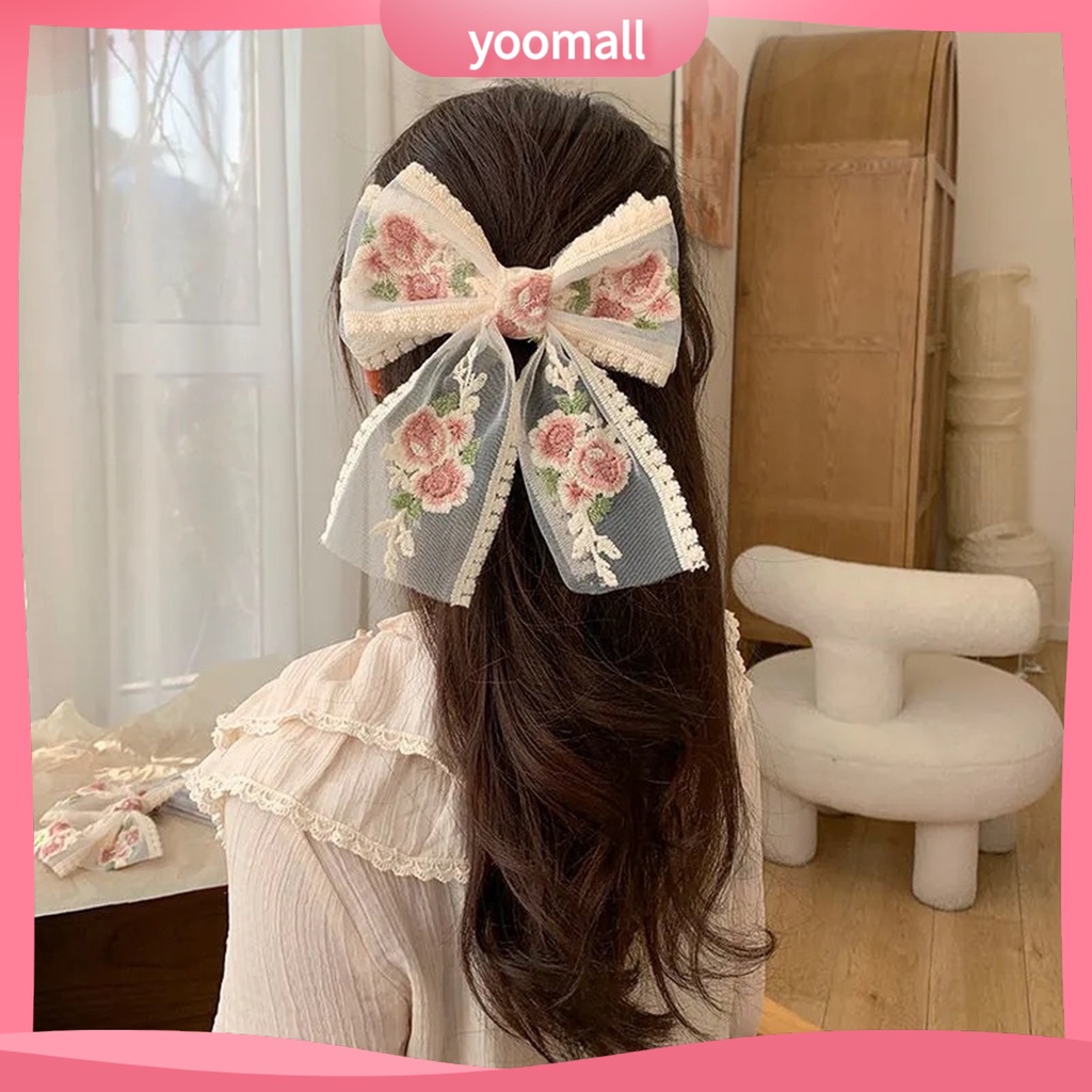 Kẹp Tóc Hình Nơ Bằng Ren Tinh Tế Chống Mòn Cho Nữ