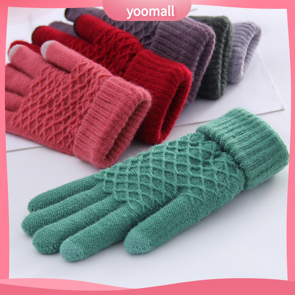 Găng Tay Dệt Kim Dày Dặn Giữ Ấm Mùa Đông Có Thể Chạm Màn Hình Cảm Ứng Dành Cho Nữ
