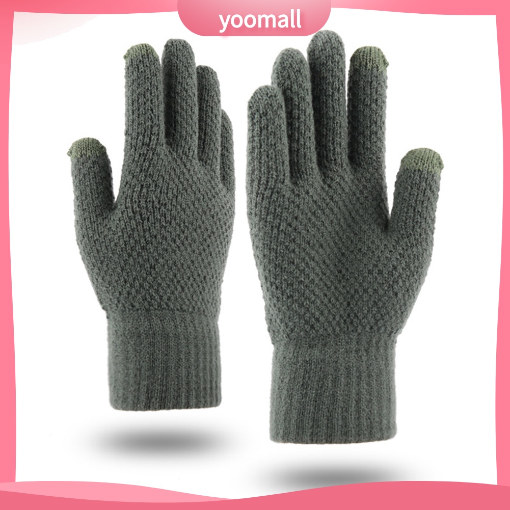 [YM] Găng Tay Len Dệt Kim Dày Dặn Giữ Ấm Mùa Đông Có Thể Dùng Màn Hình Cảm Ứ