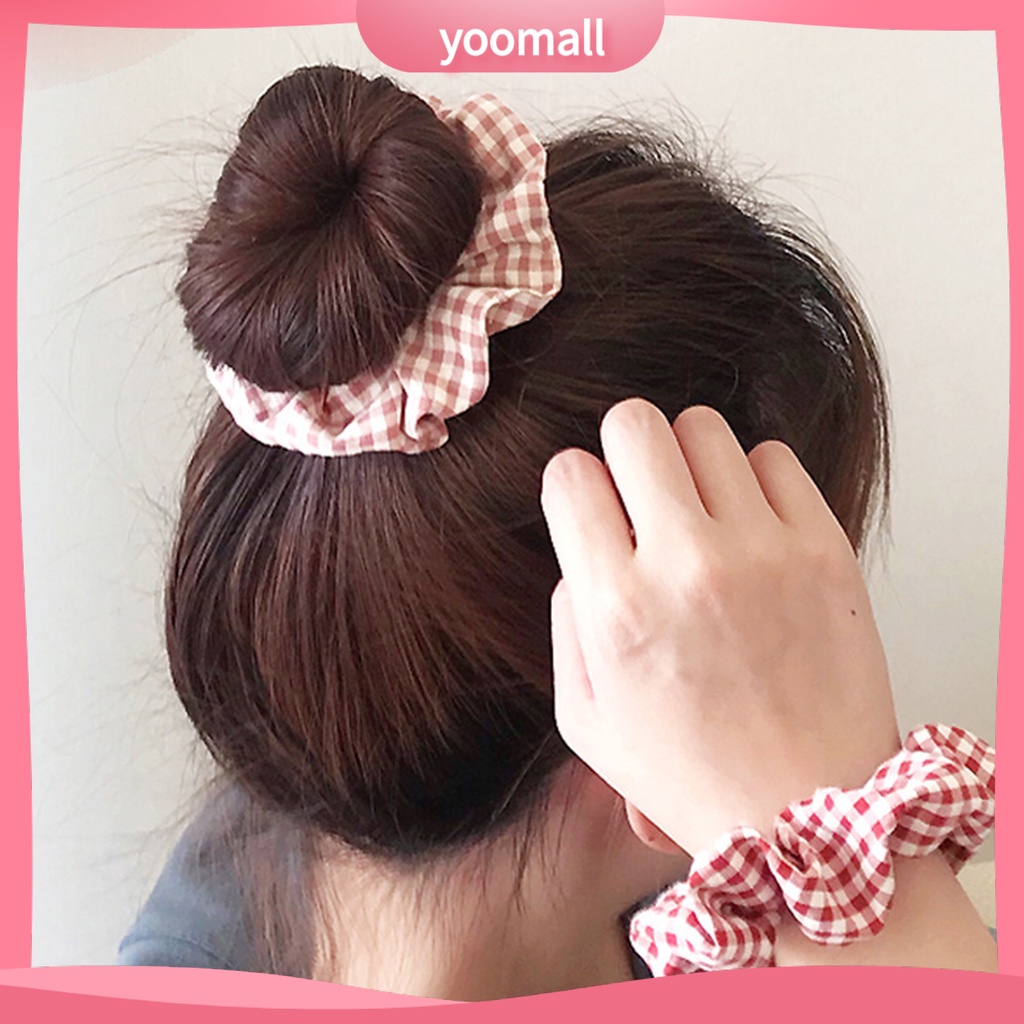 Dây Cột Tóc Vải Co Giãn Họa Tiết Kẻ Sọc Phong Cách Hàn Quốc