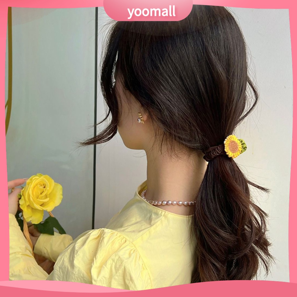 Dây Cột Tóc Đuôi Ngựa Co Giãn Đính Hoa Hướng Dương Xinh Xắn