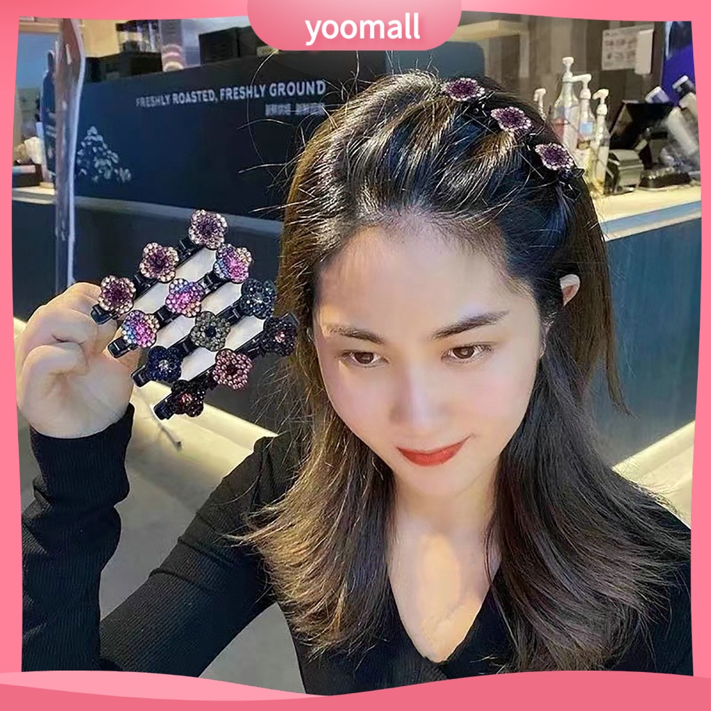 Bộ 4 Kẹp Tóc Hình Hoa Đính Đá Lấp Lánh Chống Trượt Thời Trang Cho Nữ