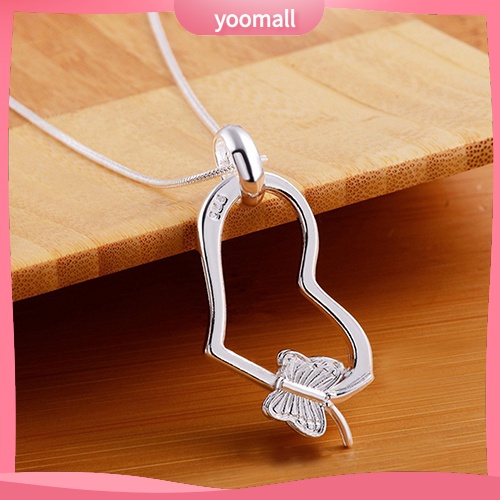 Vòng cổ Mạ Bạc 925 Mặt Hình Trái Tim / Bướm Thời Trang Cho Nữ