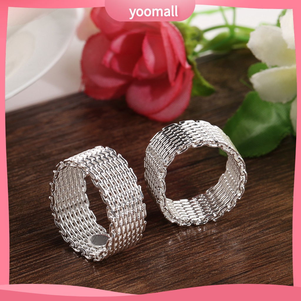 [YM] Nhẫn Mạ Bạc Kiểu Lưới Dệt Rộng Trang Sức Làm Quà Tặng Cho Nữ