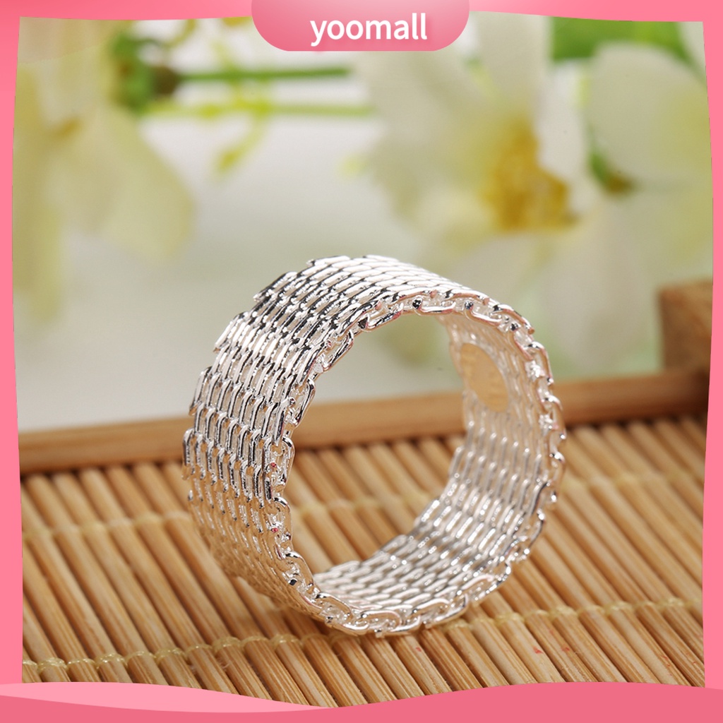 [YM] Nhẫn Mạ Bạc Kiểu Lưới Dệt Rộng Trang Sức Làm Quà Tặng Cho Nữ