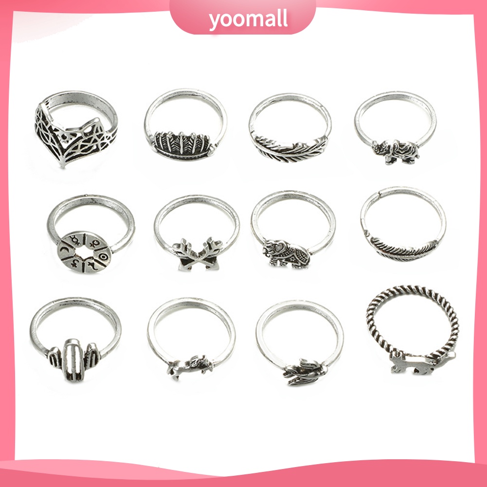 Bộ 12 Nhẫn Đeo Đốt Ngón Tay Phong Cách Vintage Xinh Xắn