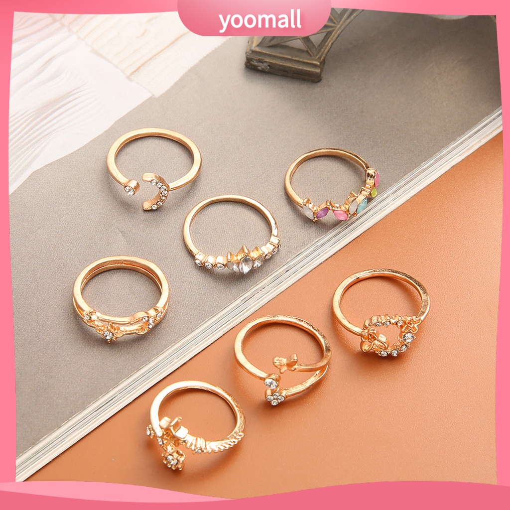 [YM] Set 7 Nhẫn Hở Hình Hoa Bướm Trọng Lượng Nhẹ Không Dễ Vỡ Thoải Mái Cho Nữ Hoạt Động Ngoài Trời