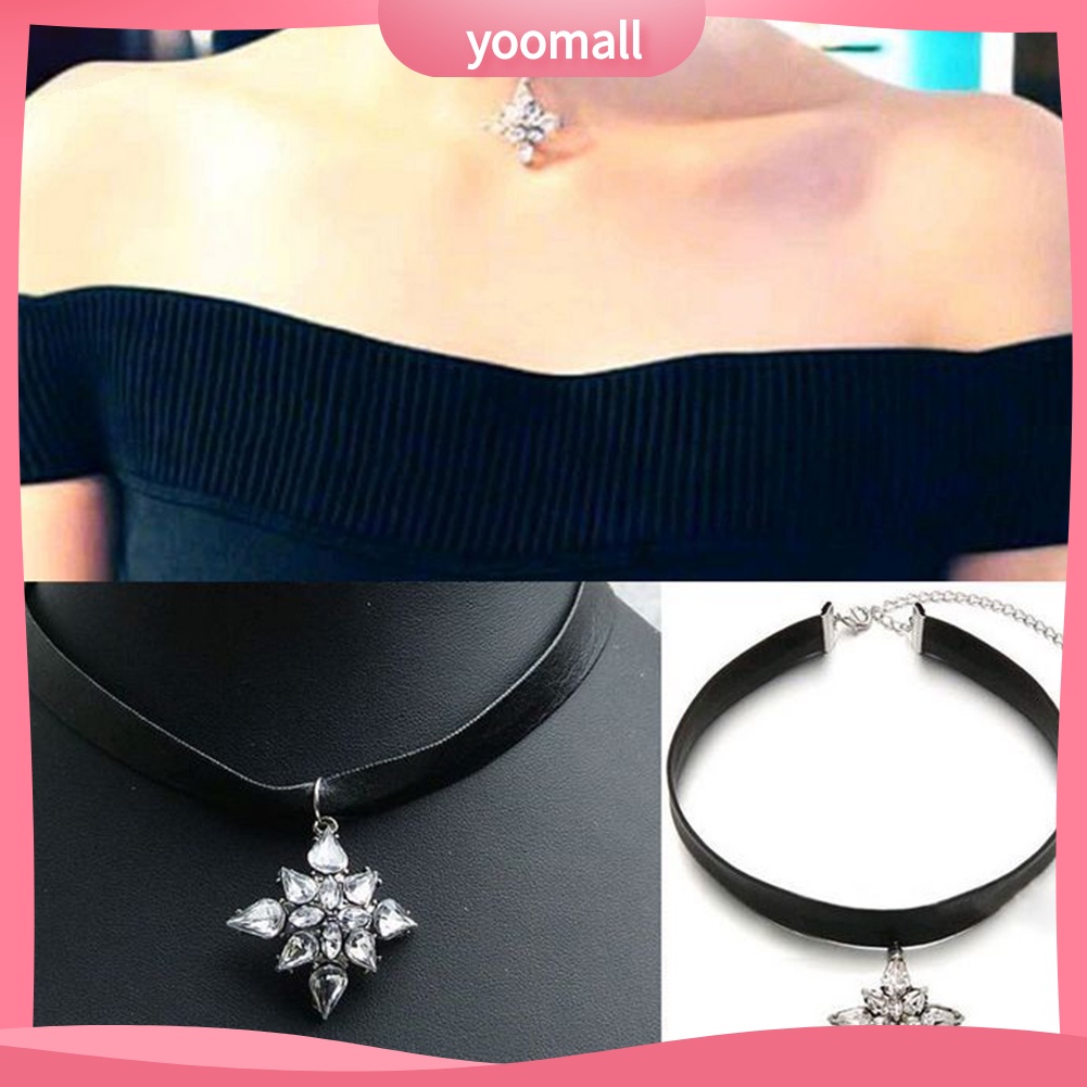 Vòng Cổ Choker Giả Da Mặt Chữ Thập Đính Đá Phong Cách Gothic