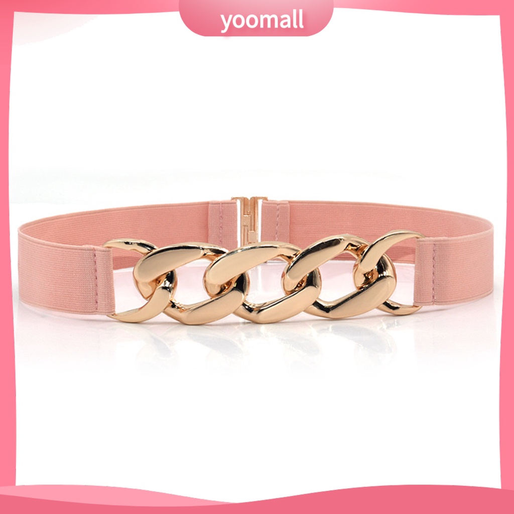 Thắt Lưng Bản Rộng Co Giãn Có Khóa Kim Loại Màu Vàng Bóng Thanh Lịch Cho Nữ