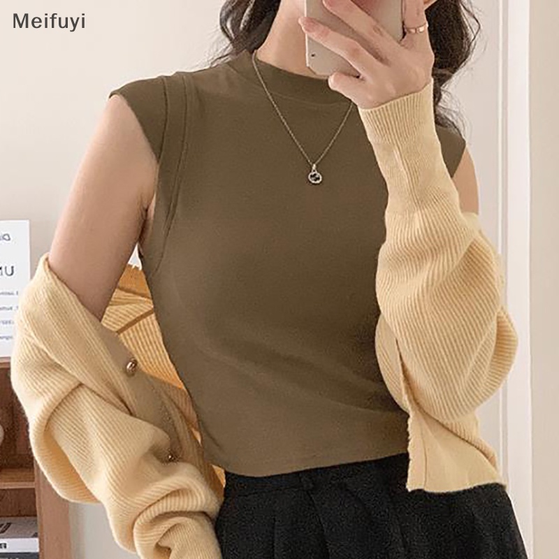 [Meifuyi] Women Camisole With Breast Pad Summer Solid Color Round Neck Sleeveless Slim Top COD