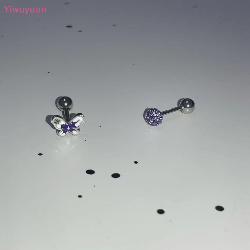 1 Khuyên Tai Xoắn Ốc Hình Bướm Màu Tím Mới