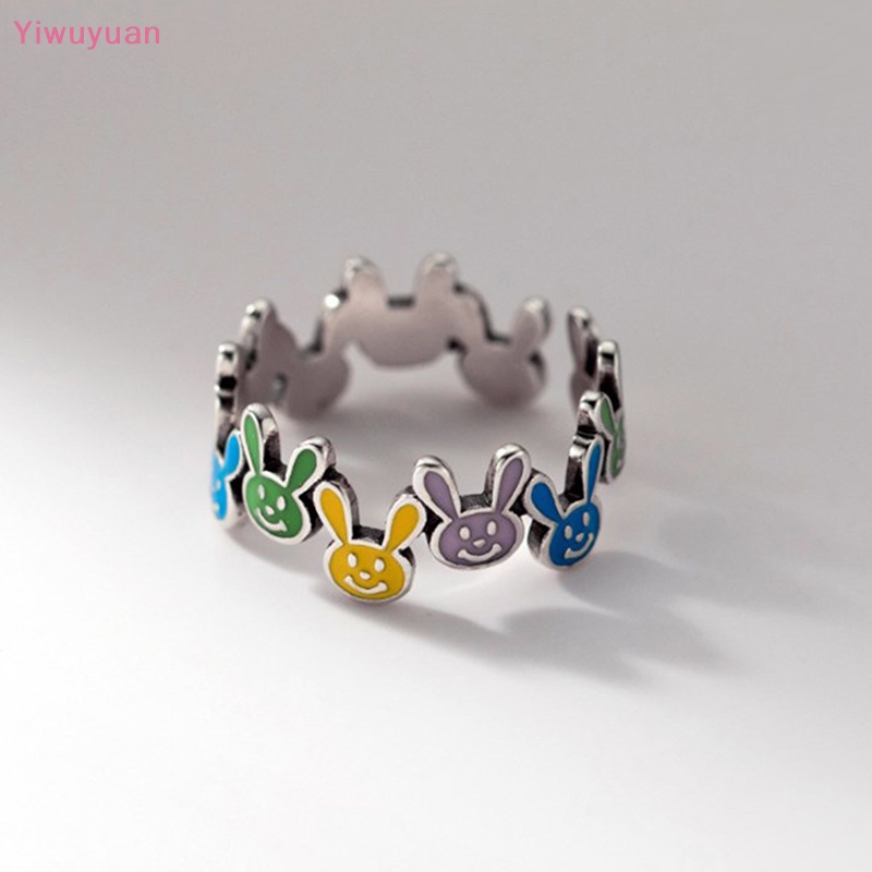 < Yiwuyuan > Nhẫn Bạc Sterling 925 Hình Thỏ Nhiều Màu Sắc Đơn Giản Phong Cách Retro Cho Nữ Sinh Nhật Mới