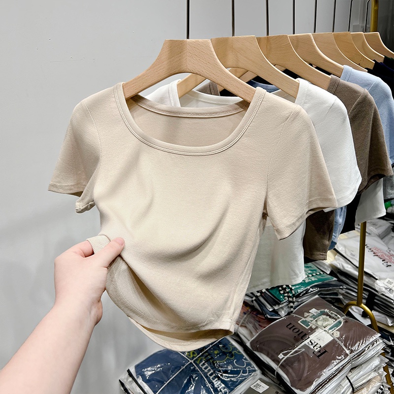Áo Thun Lửng Cổ Vuông Tay Ngắn Thời Trang Dành Cho Nữ