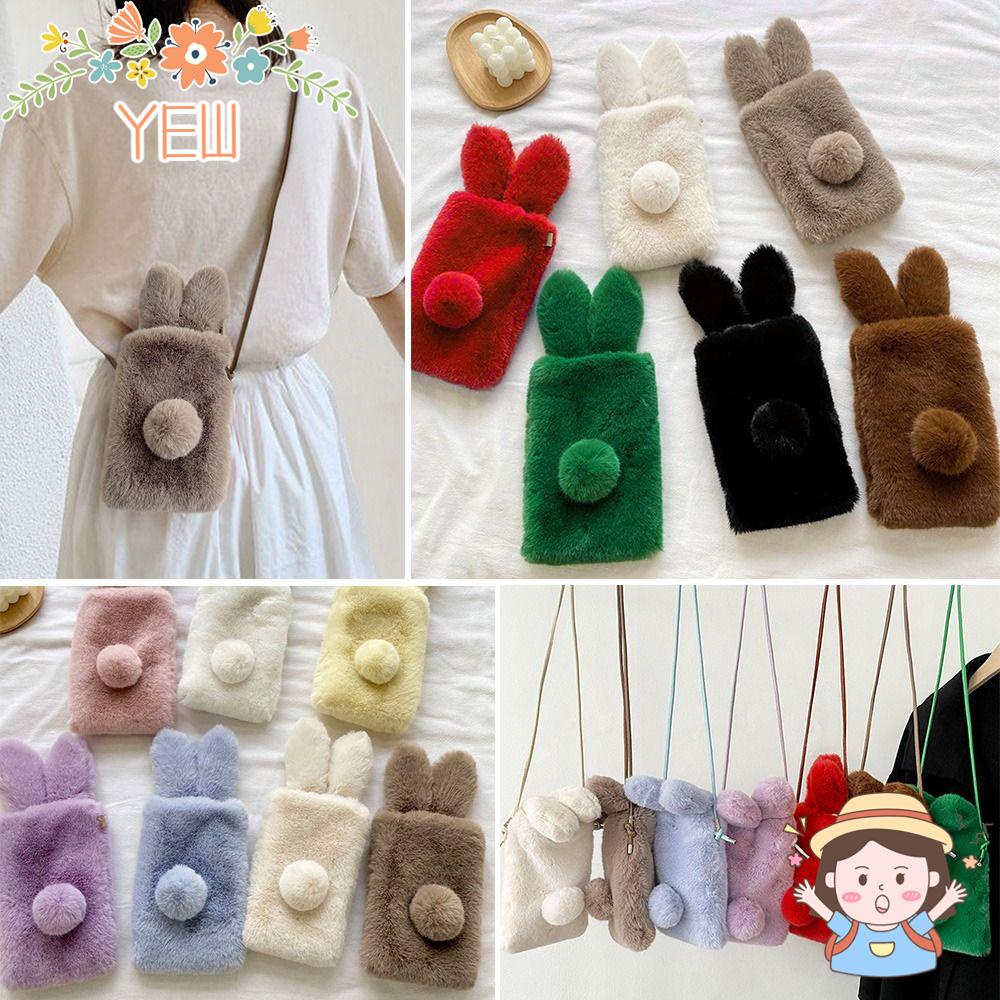 Túi Đeo Chéo Đựng Điện Thoại / Tiền Xu Hình Tai Thỏ Phối Lông Giả Dễ Thương