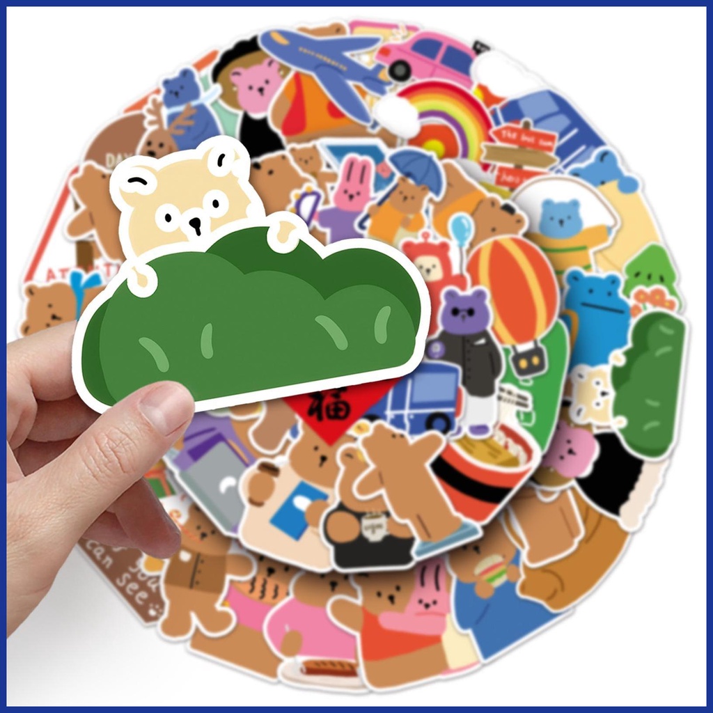 Bộ 50 Miếng Dán Hình Gấu Hoạt Hình Dễ Thương Trang Trí Laptop DIY