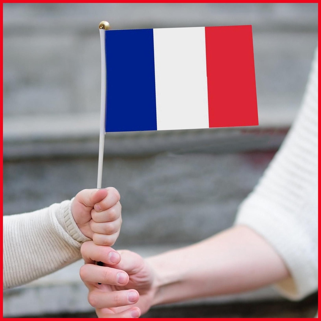 Set 10 Lá Cờ Pháp Mini Cầm Tay Màu Xanh Dương / Trắng / Đỏ 5.5 X 8.3inch