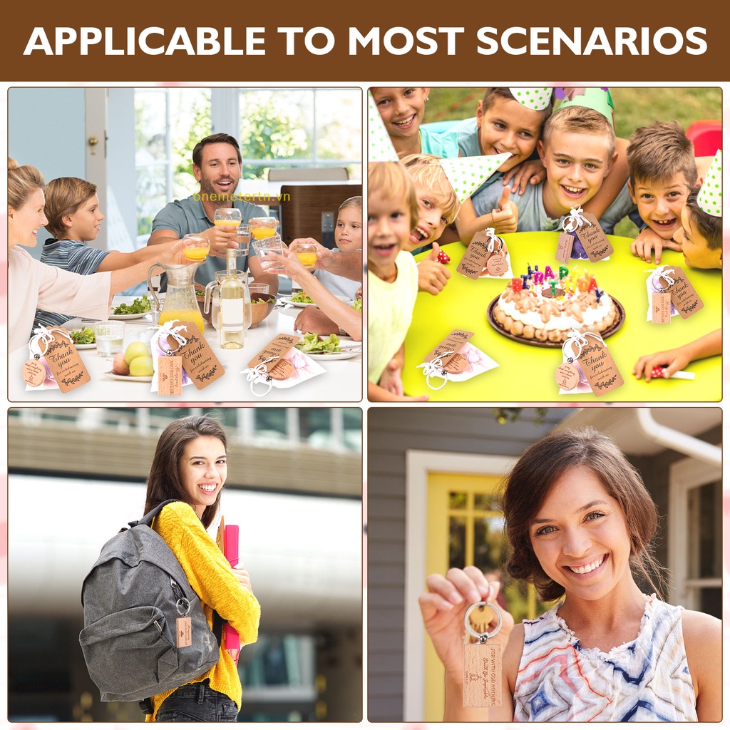 Set 50 Móc Khóa In Câu Trích Dẫn Bằng Gỗ Kèm Thẻ In Chữ Thank You Và Túi Organza Christian