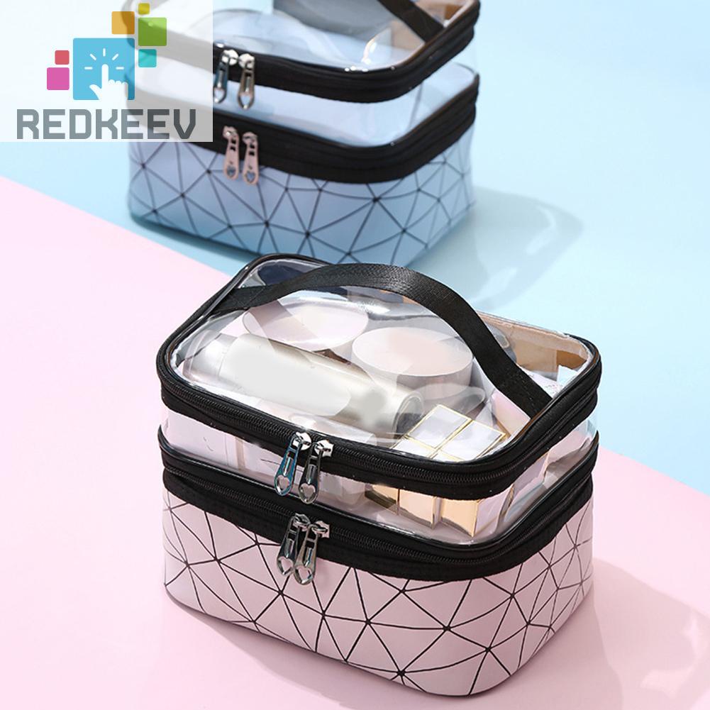 Túi Đựng Mỹ Phẩm TPU Họa Tiết Kim Cương Có Khóa Kéo Tiện Dụng Mang Theo Du Lịch
