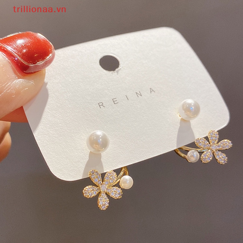 Bông Tai Hình Hoa Đính Ngọc Trai Giả Phong Cách Hàn Quốc Thanh Lịch Thời Trang Cho Nữ