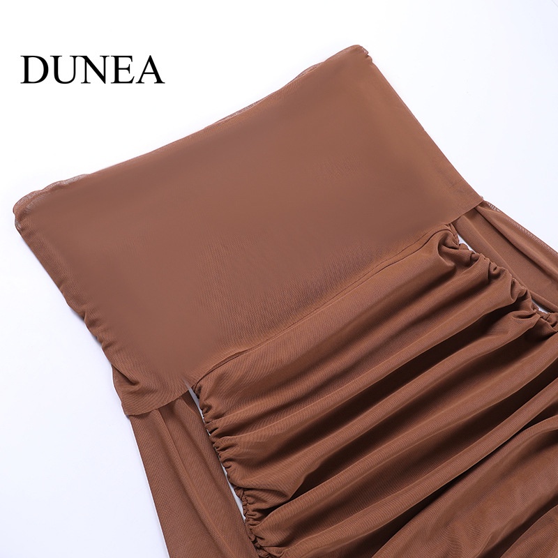 Đầm Chữ A Tay Dài Một Bên Vai Phối Lưới Gợi Cảm Cho Nữ