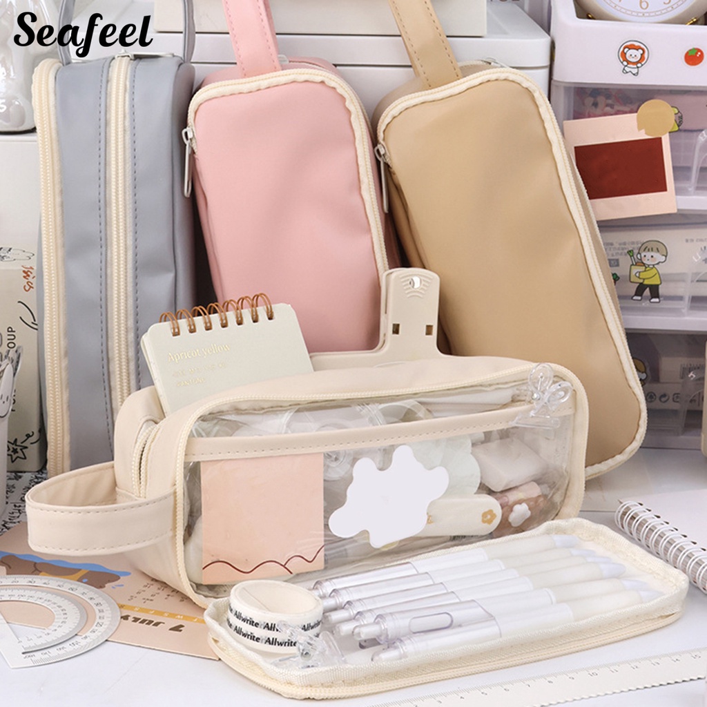 Túi Đựng Bút Bằng PVC Trong Suốt Hai Lớp Khóa Kéo Tiện Dụng