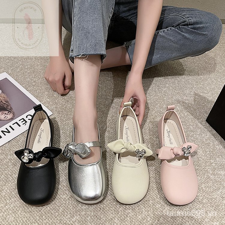 Giày Búp Bê Da PU Đế Thấp Mũi Tròn Thời Trang 2023 Cho Nữ