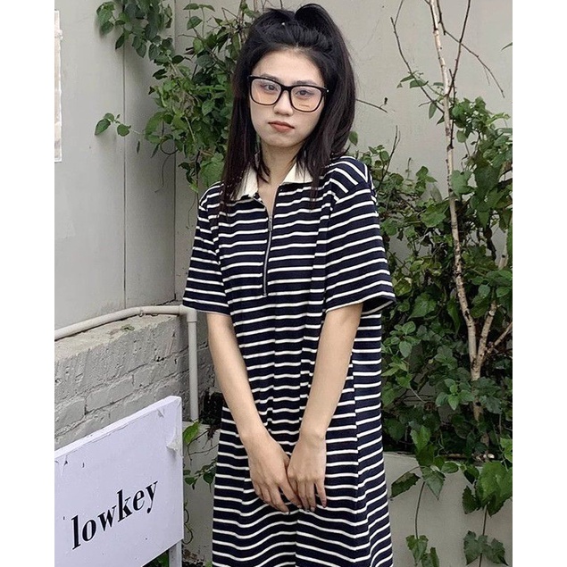 Đầm Thun Polo Tay Ngắn Dáng Rộng Họa Tiết Kẻ Sọc Nhiều Màu Thời Trang Mùa Hè 2023 Phong Cách Hàn Quốc Cho Nữ
