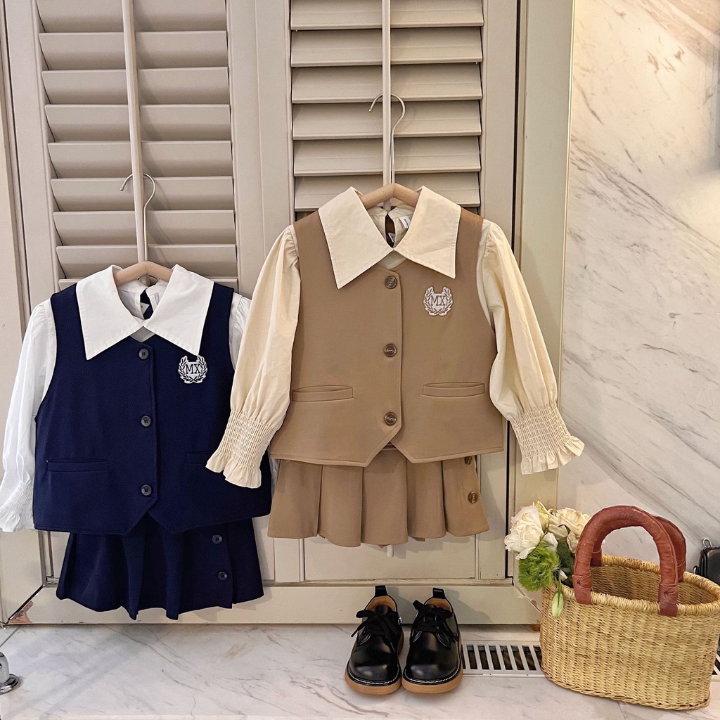 Bộ Áo Váy Xếp Ly Ba Món Phong Cách Hàn Quốc 2023 Cho Bé Gái