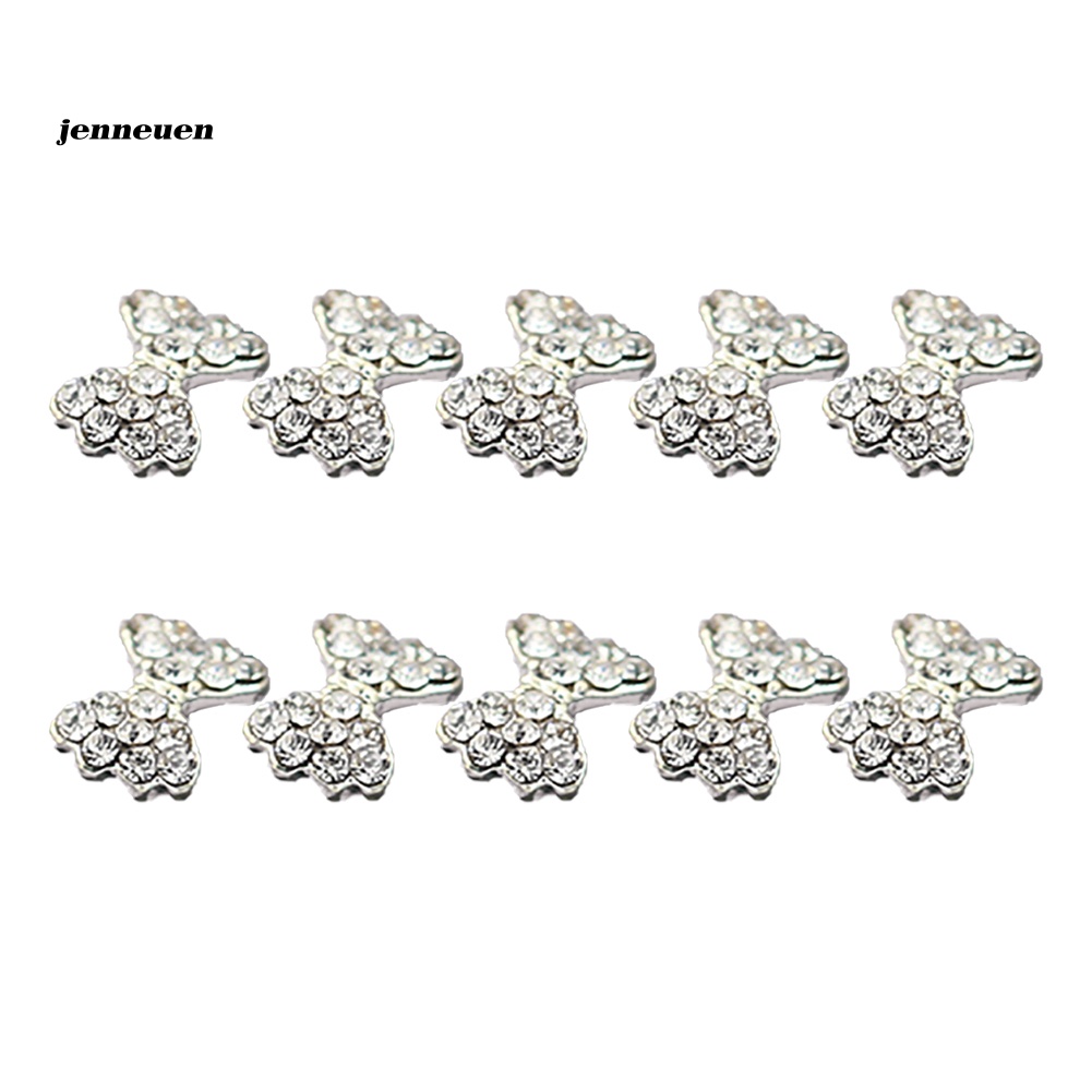 Bộ 10 Miếng Dán Móng Tay Hình Nơ Bằng Hợp Kim Đính Đá Lấp Lánh 3D DIY