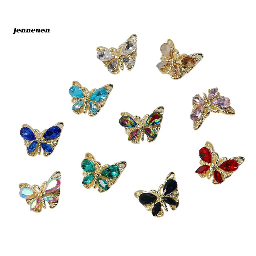 Set 10 Phụ Kiện Trang Trí Móng Nghệ Thuật Hình Bướm Màu Sắc Sống Động Có Thể Tháo Rời