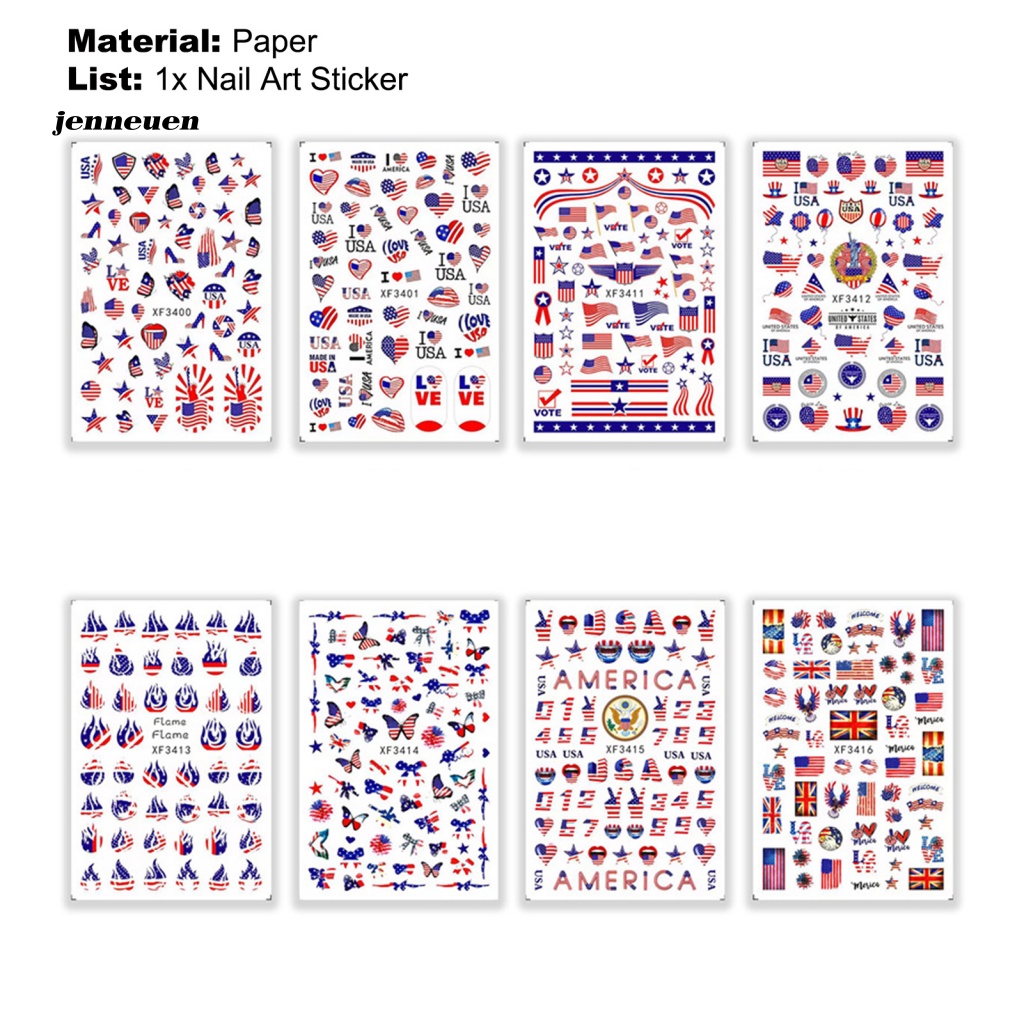 Bộ 8 Miếng Dán Trang Trí Móng Tay Họa Tiết Lá Cờ Độc Đáo