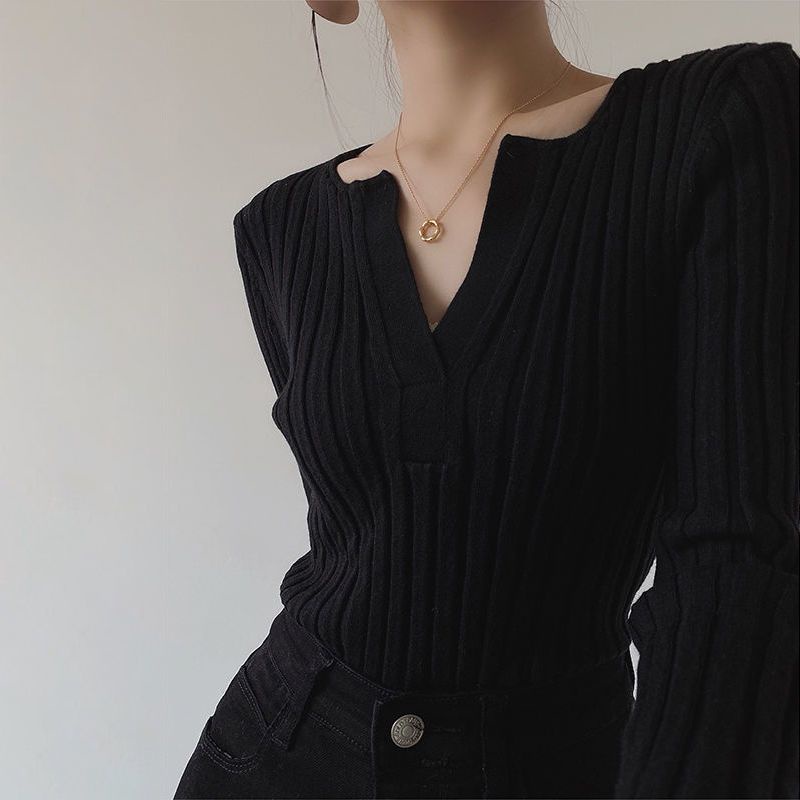 Áo Dệt Kim Nữ Tay Dài Cổ Chữ V Thời Trang