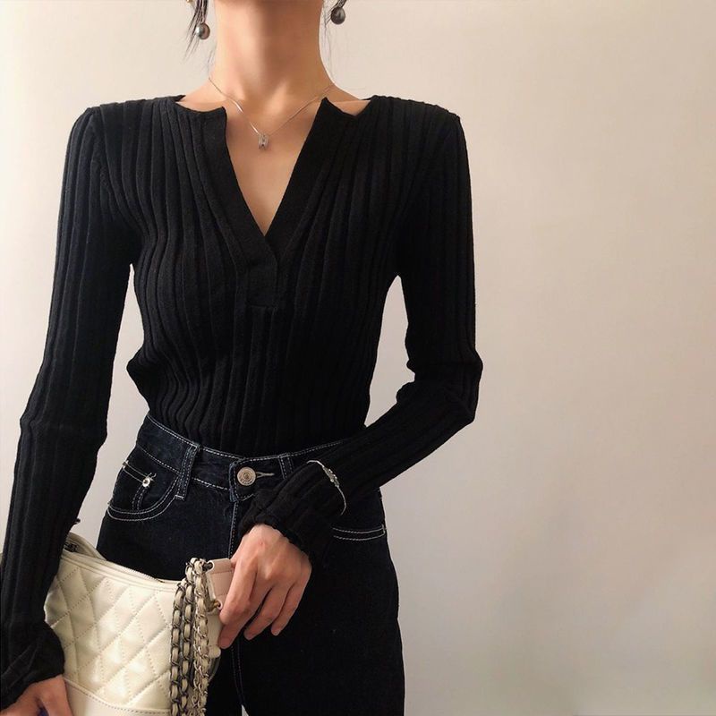 Áo Dệt Kim Nữ Tay Dài Cổ Chữ V Thời Trang