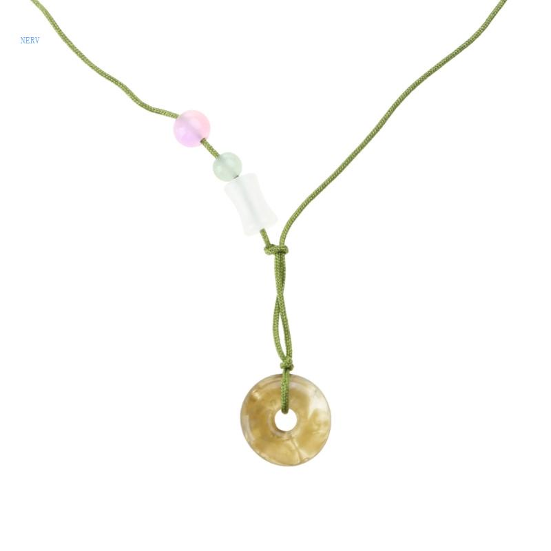 Vòng cổ Mặt Tròn Đính Đá Ngọc Bích Phong Cách Boho Thời Trang