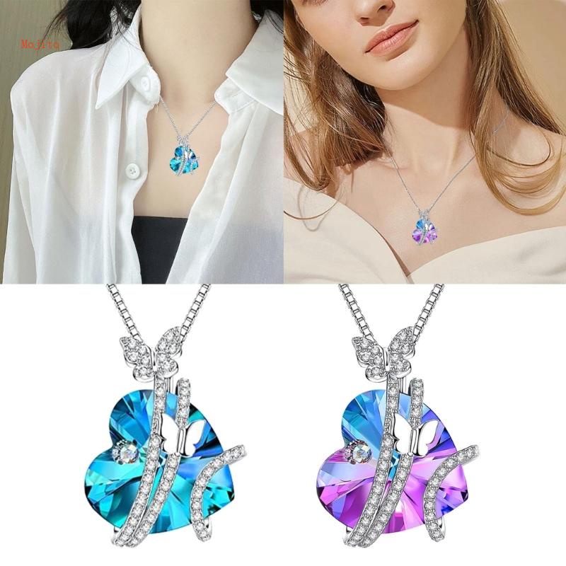 Vòng cổ Mặt Hình Trái Tim / Bướm Đính Pha Lê Phong Cách Vintage