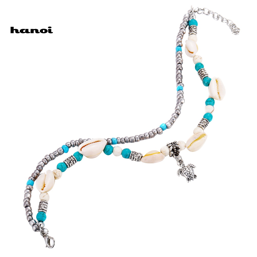 Lắc Chân Hai Lớp Đính Hạt Ngọc Lam Giả Thời Trang Cho Nữ