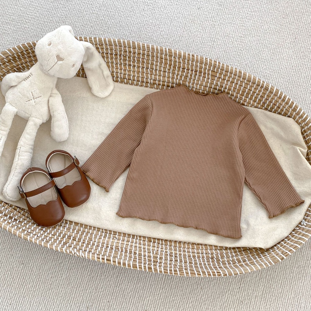 Áo Thun Tay Dài Cổ Cao Màu Trơn Thời Trang Mùa Thu Cho Bé Gái 1 Tuổi