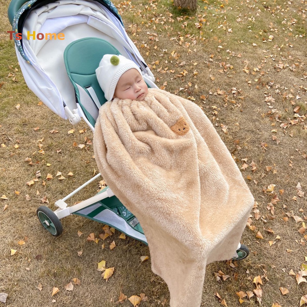 Chăn Dày Dặn Mềm Mại Ấm Áp Có Khóa Cài Hình Gấu / Thỏ Dễ Thương Cho Trẻ Sơ Sinh Vào Mùa Đông