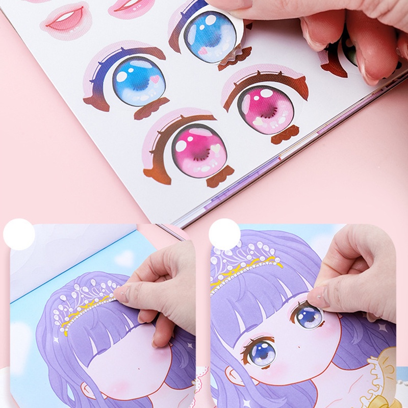 Nhãn dán trang điểm thay đổi hình công chúa bóc dính sticker make up đồ chơi thủ công DIY quà tặng trang trí cho bé gái YK